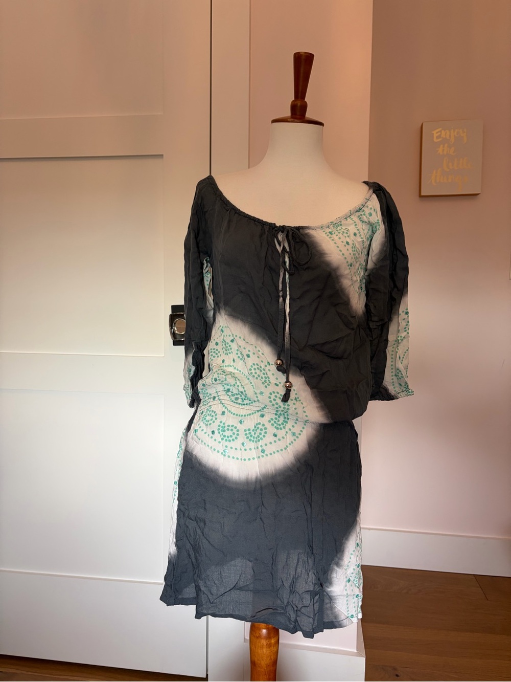 Tie-Dye Coverup in Black & White with Teal Accents